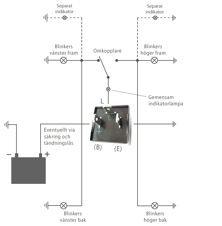 kopplingsschema 3-pols blinkersrelä på motorcykel